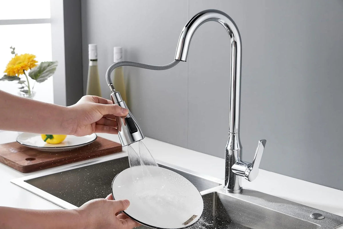 Aqua Touch 304 Stainless Steel Pull-Out Kitchen Faucet | 360° Swivel
