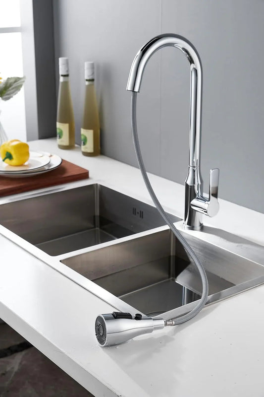 Aqua Touch 304 Stainless Steel Pull-Out Kitchen Faucet | 360° Swivel