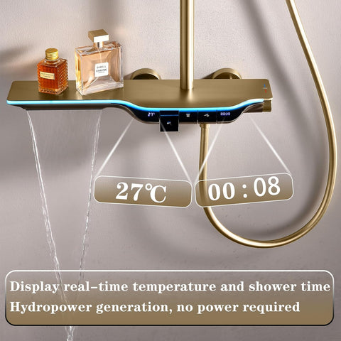 Thermostatic Waterfall Shower Set with Piano Keys