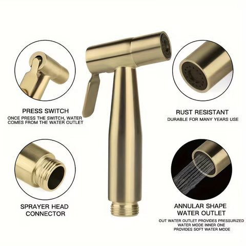 Golden Stainless Steel Three-Piece Bathroom Shower and High Pressure Bidet Set