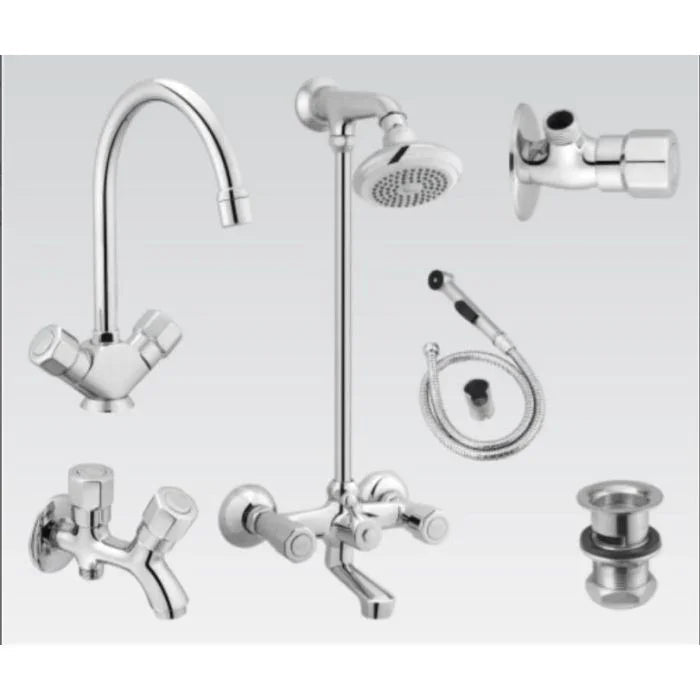 Faisal Sanitary Jota Bath Set 6507 | Complete 8-Piece Chrome Set